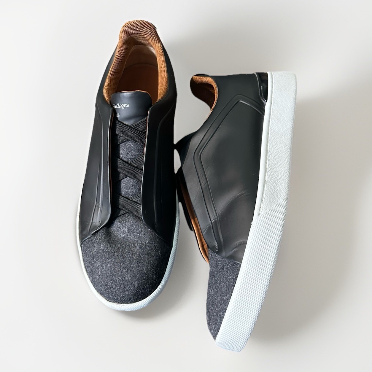 Ermenegildo Zegna Couture Triple Xxx Stitch Leather Wool Sneakers Mens Size 9